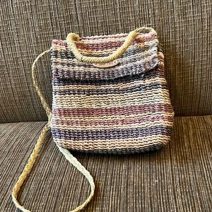 ESPRIT rattan jute straw purse striped earth tones BOHO tropical vacation